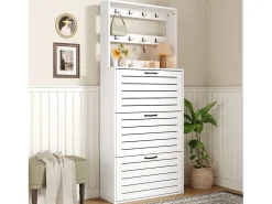 Hot Merax Sapateira com 3 portas - 70 x 25 x 165 cm - sapateira com ganchos - aglomerado - Branco