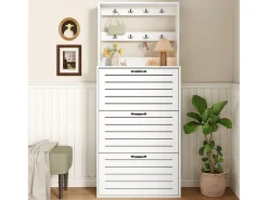 Hot Merax Sapateira com 3 portas - 70 x 25 x 165 cm - sapateira com ganchos - aglomerado - Branco