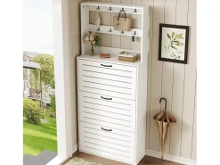 Hot Merax Sapateira com 3 portas - 70 x 25 x 165 cm - sapateira com ganchos - aglomerado - Branco