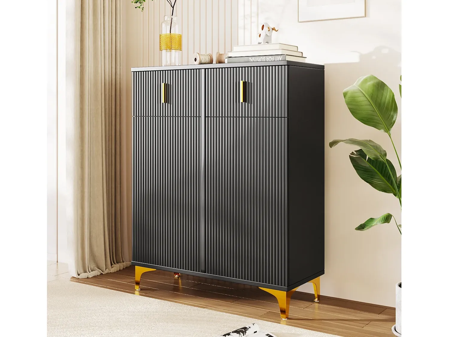 Merax Sapateira com 4 portas, 2 gavetas - 83 x 35 x 101 cm - Aglomerado -^ Móvel De Arrumação|Sapateira