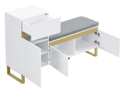 Outlet Hauss Spole Sapateira com 3 portas, 1 gaveta e almofada - Branca e dourada Branco