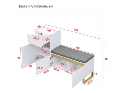 Outlet Hauss Spole Sapateira com 3 portas, 1 gaveta e almofada - Branca e dourada Branco