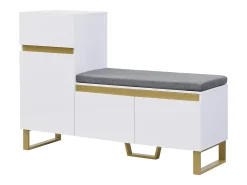 Outlet Hauss Spole Sapateira com 3 portas, 1 gaveta e almofada - Branca e dourada Branco