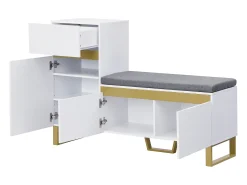 Outlet Hauss Spole Sapateira com 3 portas, 1 gaveta e almofada - Branca e dourada Branco