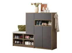 Hauss Spole Sapateira com 3 portas, 1 gaveta e banco estofado - Madeira PB - Cinza Cinzento