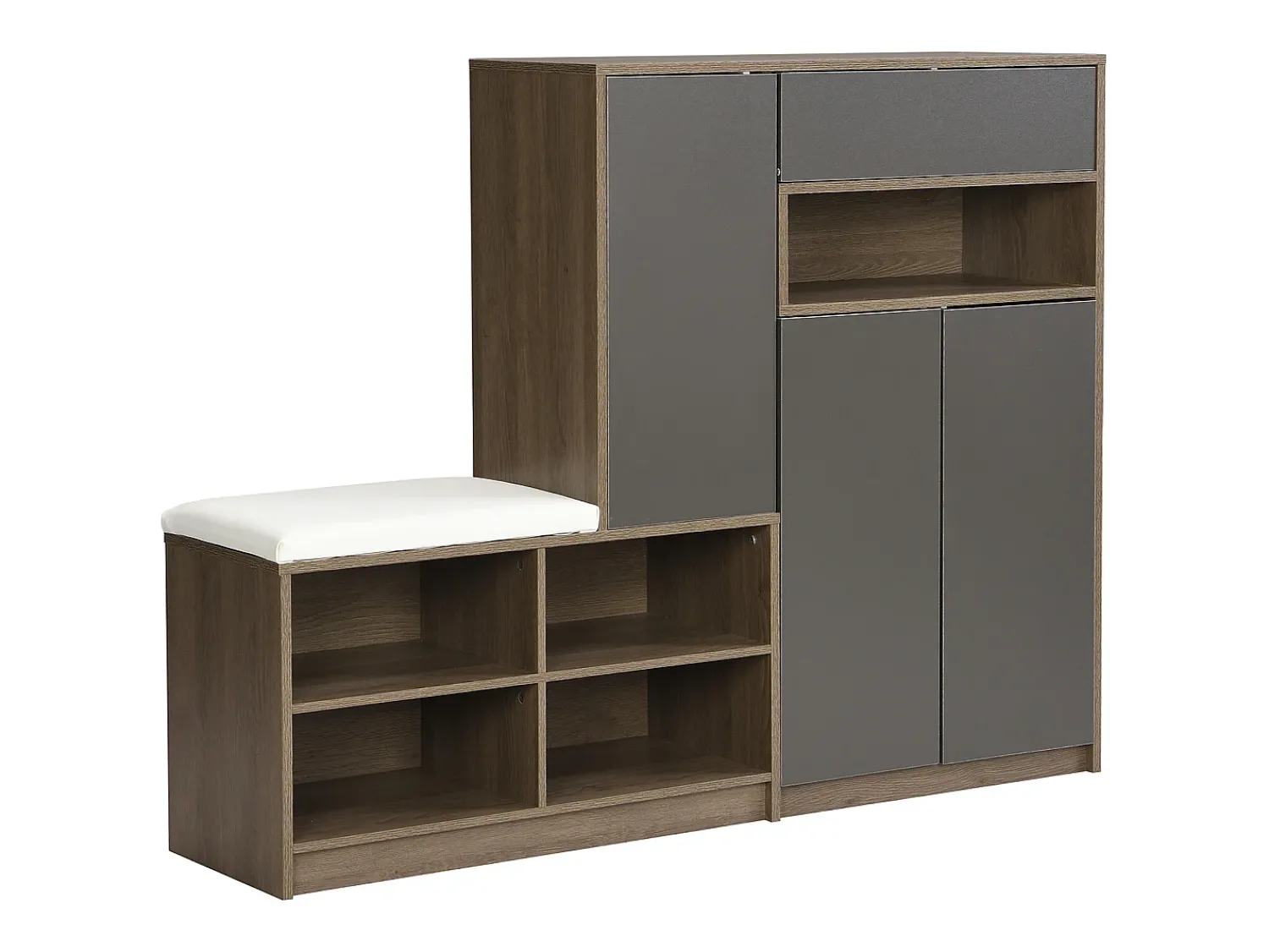 Hauss Spole Sapateira com 3 portas, 1 gaveta e banco estofado - Madeira PB - Cinza Cinzento