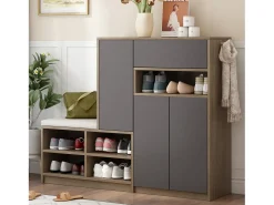 Hauss Spole Sapateira com 3 portas, 1 gaveta e banco estofado - Madeira PB - Cinza Cinzento
