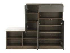 Hauss Spole Sapateira com 3 portas, 1 gaveta e banco estofado - Madeira PB - Cinza Cinzento