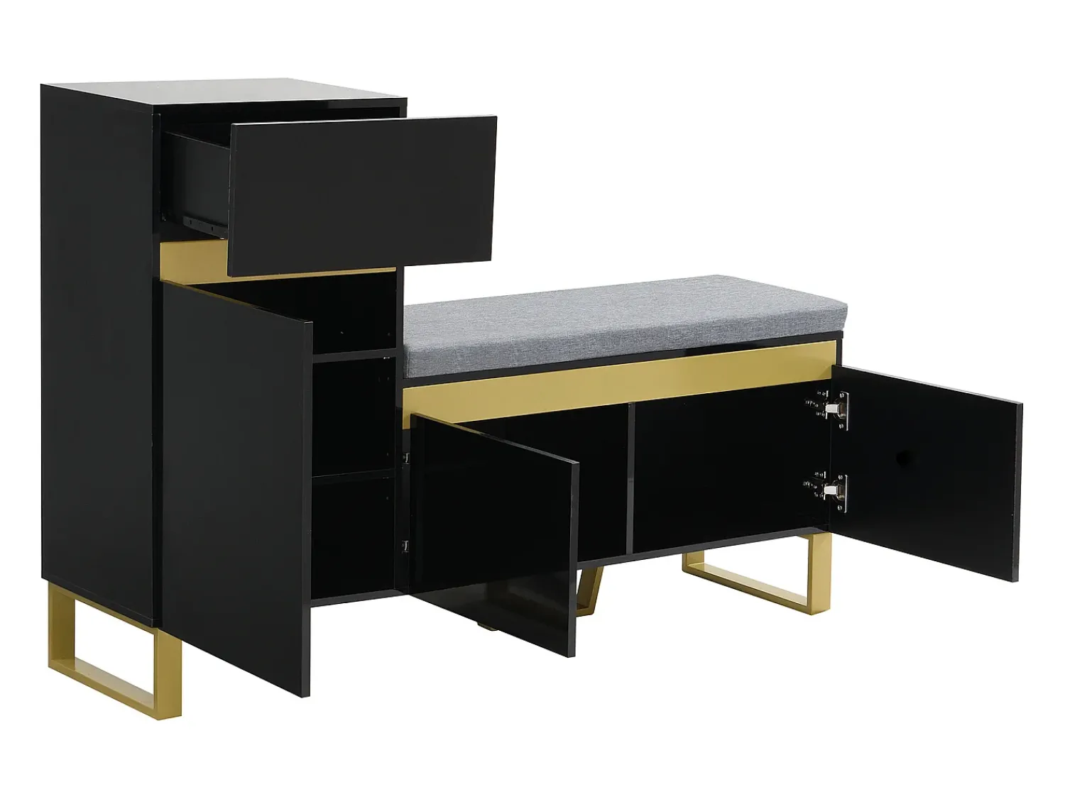 Móvel De Arrumação|Sapateira*Hauss Spole Sapateira com 3 portas, 1 gaveta e almofada - e dourado Preto