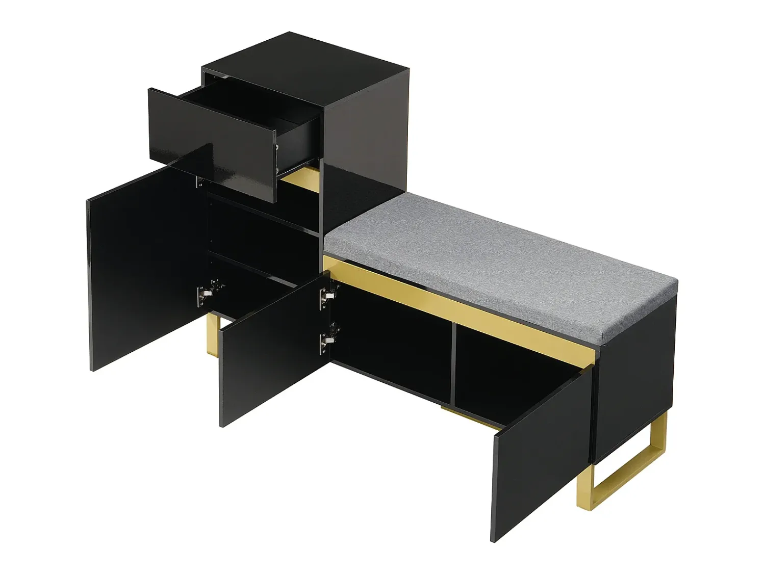 Móvel De Arrumação|Sapateira*Hauss Spole Sapateira com 3 portas, 1 gaveta e almofada - e dourado Preto