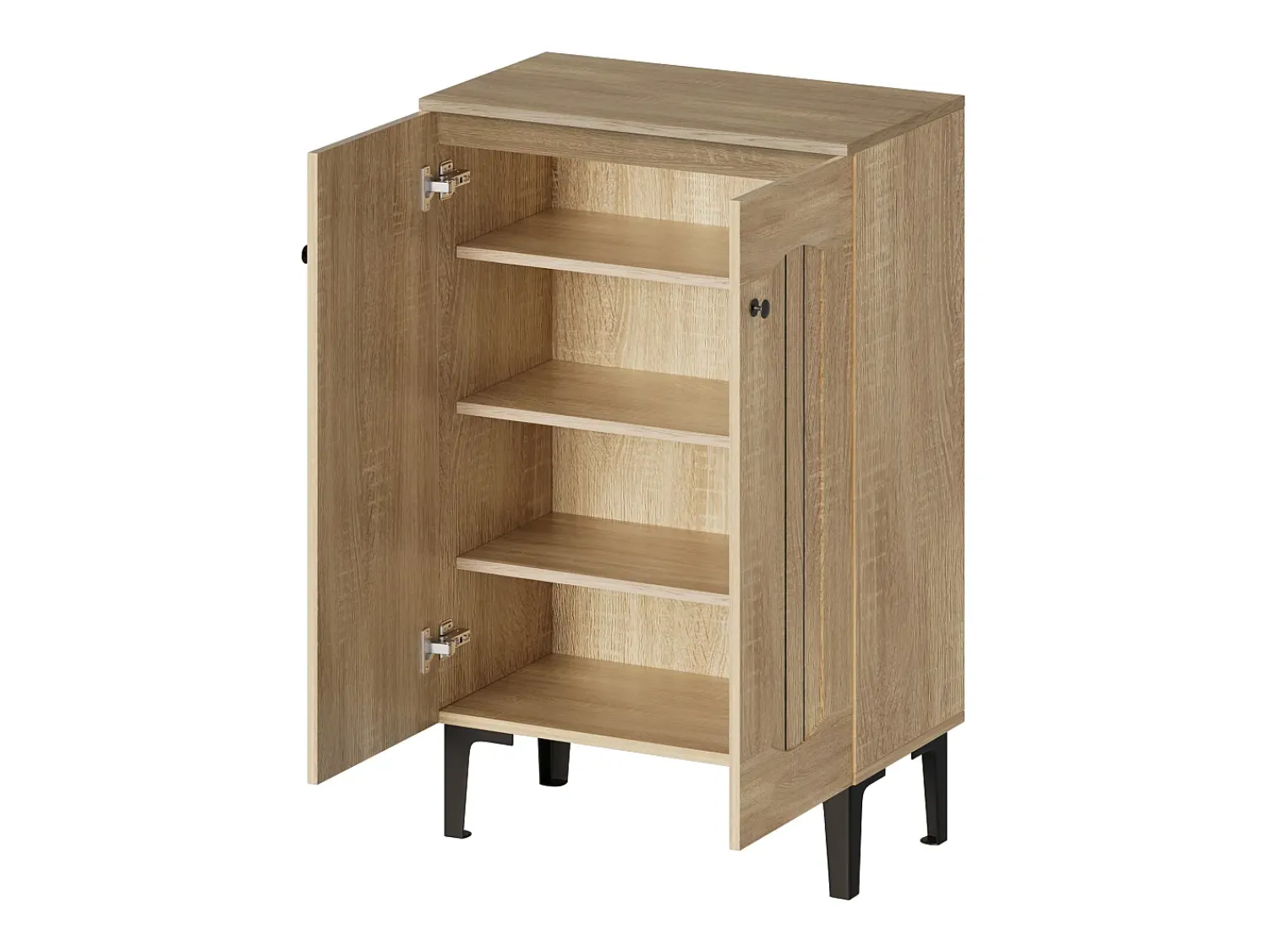 Móvel De Arrumação|Sapateira|Hauss Spole Sapateira com 2 portas - prateleiras ajustáveis - Cor: madeira e preto Natural claro