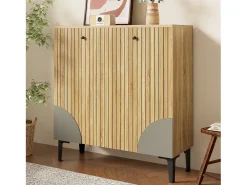 Discount Hauss Spole Sapateira com 3 portas - Textura vertical - Cor madeira Natural claro