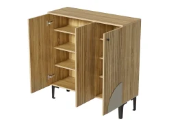 Discount Hauss Spole Sapateira com 3 portas - Textura vertical - Cor madeira Natural claro