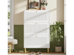 Móvel De Arrumação|Sapateira|Merax Sapateira com 3 portas basculantes com ranhuras - 73 x 23 x 125 cm - com 6 prateleiras - MDF + aglomerado - branca Branco