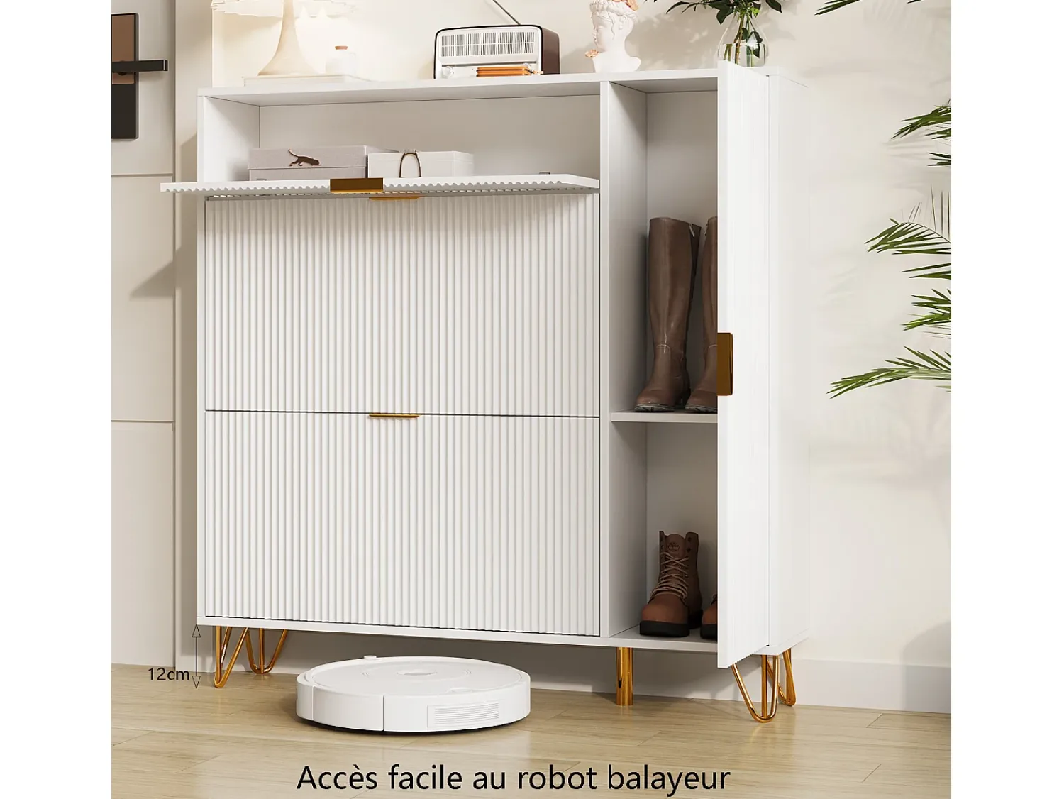 Discount Sapateira com 3 portas basculantes e gaveta de arrumação, 110 x 24 x 118,5 cm, branca Branco