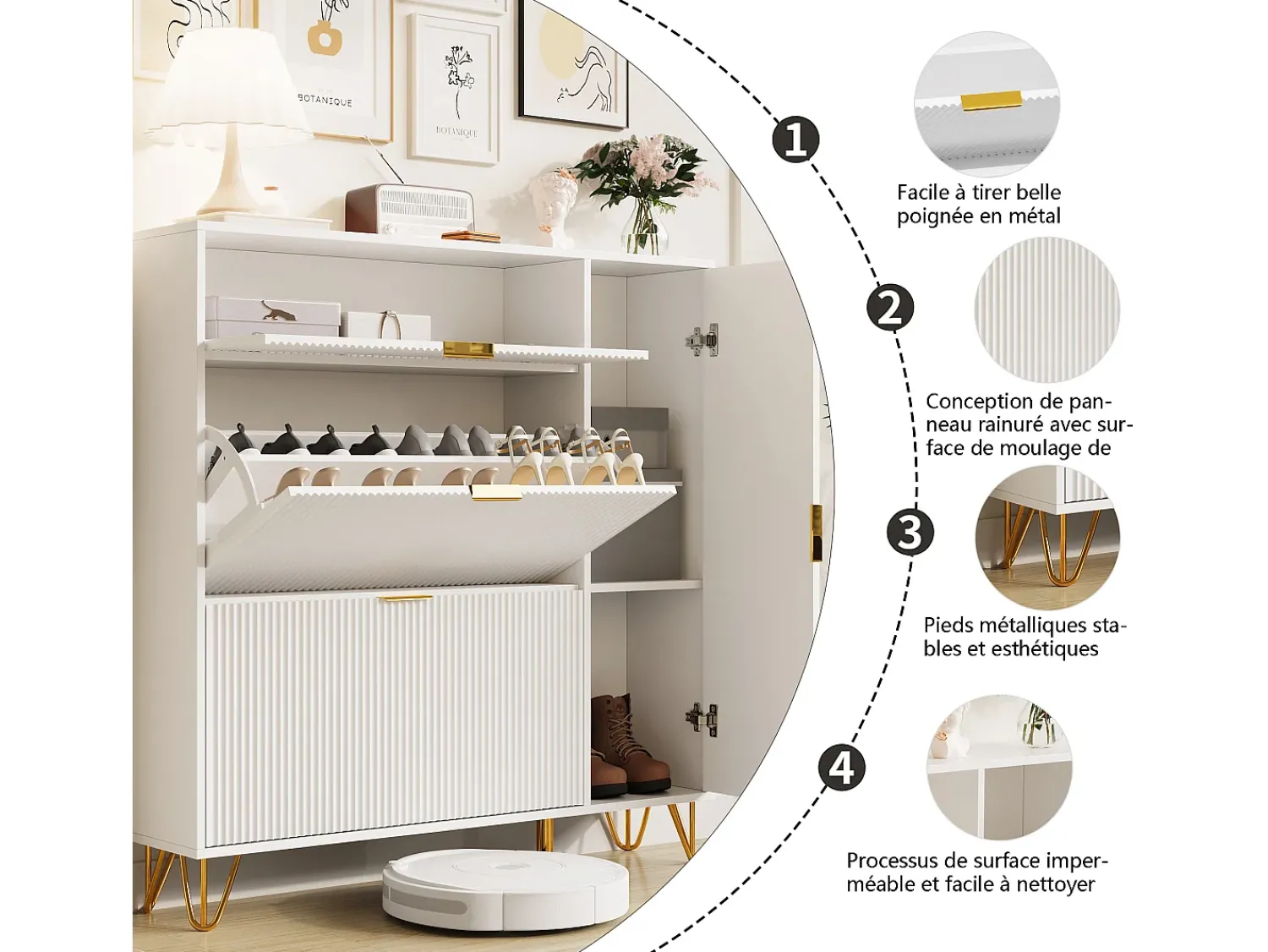 Discount Sapateira com 3 portas basculantes e gaveta de arrumação, 110 x 24 x 118,5 cm, branca Branco