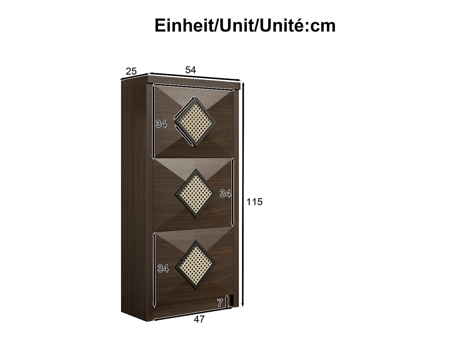 Hauss Spole Sapateira com 3 portas basculantes, 54x25x115 cm - Estilo vintage em madeira castanha escura^ Móvel De Arrumação|Sapateira