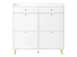 Móvel De Arrumação|Sapateira*Merax Sapateira com 4 portas de abrir + 2 gavetas - 106,5 x 25 x 105,5 cm - com puxadores metálicos - MDF + aglomerado - branca Branco