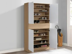 Móvel De Arrumação|Sapateira|Vente-unique Sapateira com 4 portas e 1 gaveta branco e natural - COVIANA Natural claro / Branco