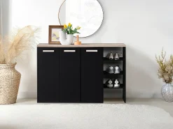 Hot Vente-unique Sapateira com 3 portas e 3 nichos preto e natural claro - SKAIDO Preto / Natural claro