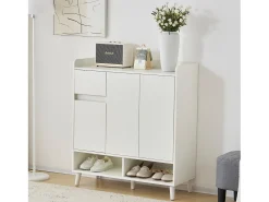 Best Merax Sapateira com 3 portas e 1 gaveta - 99 x 35 x 90 cm - Prateleiras ajustáveis - Aglomerado - Branco