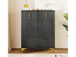 Móvel De Arrumação|Sapateira|Hauss Spole Sapateira com 2 portas e 2 gavetas - Painéis texturados - Preto