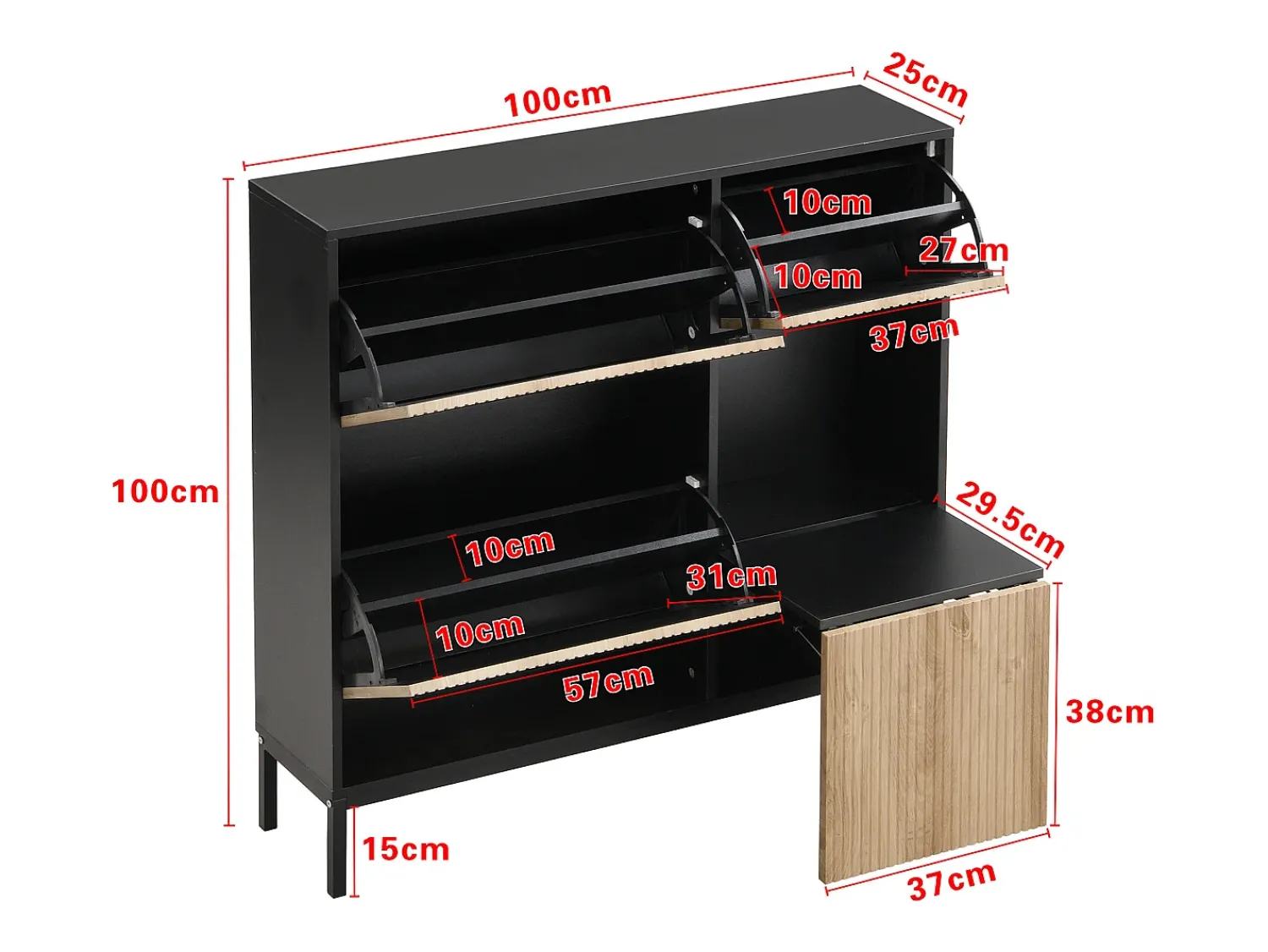 Sale Hauss Spole Sapateira com 3 portas e banco embutido - e natural Preto