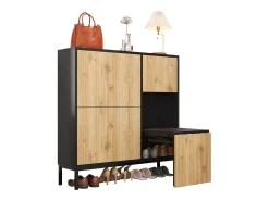 Sale Merax Sapateira com 4 portas e trocador - 105 x 25 x 115,5 cm - MDF - brilhante Preto