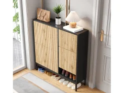 Sale Merax Sapateira com 4 portas e trocador - 105 x 25 x 115,5 cm - MDF - brilhante Preto