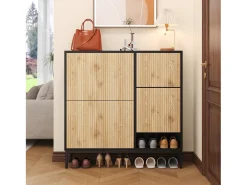 Sale Merax Sapateira com 4 portas e trocador - 105 x 25 x 115,5 cm - MDF - brilhante Preto