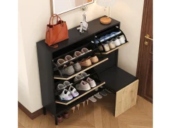 Sale Merax Sapateira com 4 portas e trocador - 105 x 25 x 115,5 cm - MDF - brilhante Preto