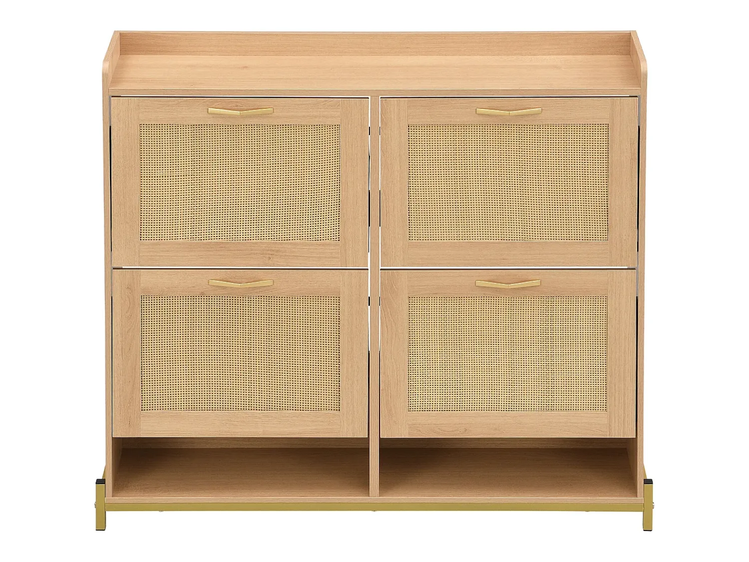 Móvel De Arrumação|Sapateira*Hauss Spole Sapateira com 4 portas em rattan - Base em metal - Cor carvalho claro Natural claro