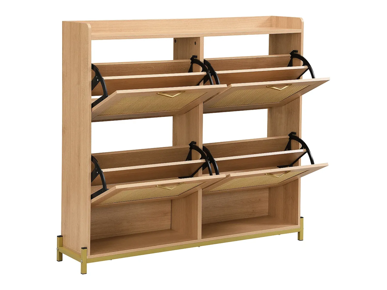 Móvel De Arrumação|Sapateira*Hauss Spole Sapateira com 4 portas em rattan - Base em metal - Cor carvalho claro Natural claro