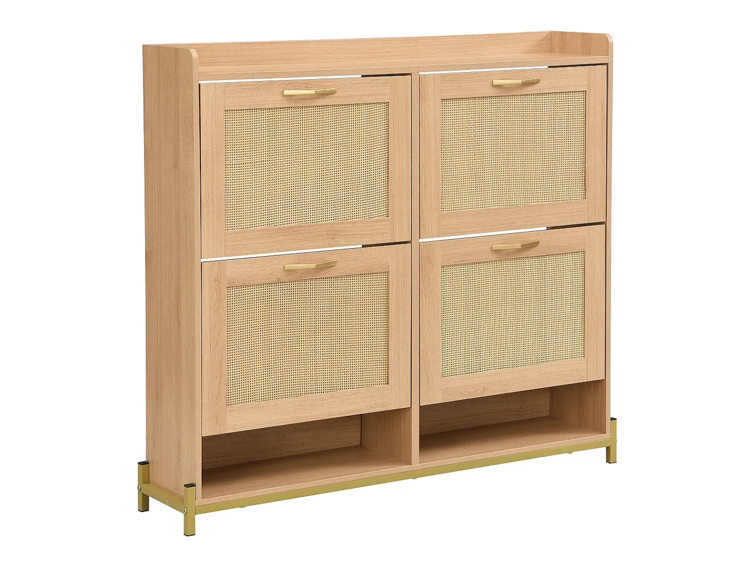 Móvel De Arrumação|Sapateira*Hauss Spole Sapateira com 4 portas em rattan - Base em metal - Cor carvalho claro Natural claro