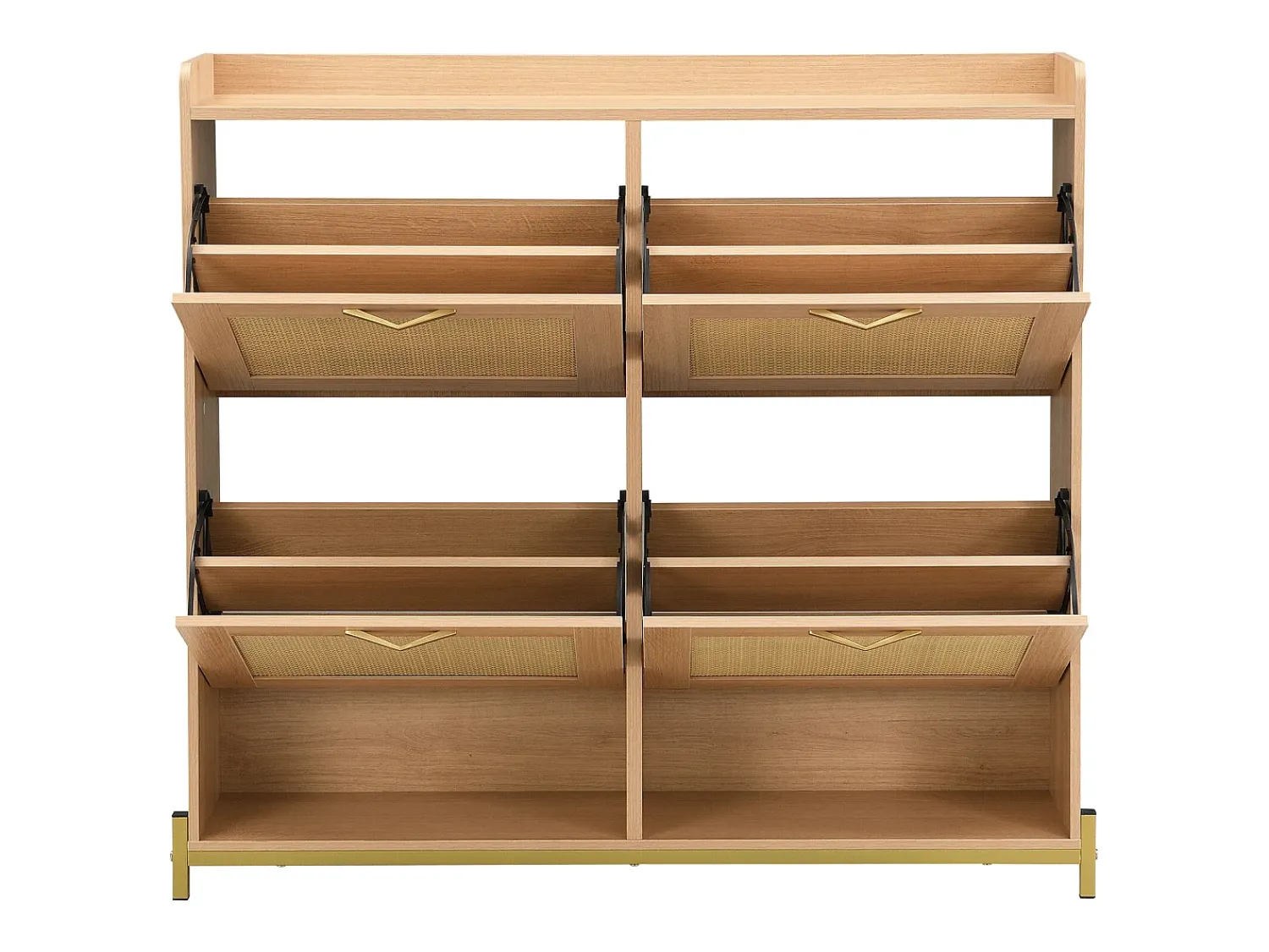 Móvel De Arrumação|Sapateira*Hauss Spole Sapateira com 4 portas em rattan - Base em metal - Cor carvalho claro Natural claro