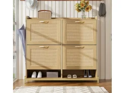 Móvel De Arrumação|Sapateira*Hauss Spole Sapateira com 4 portas em rattan - Base em metal - Cor carvalho claro Natural claro