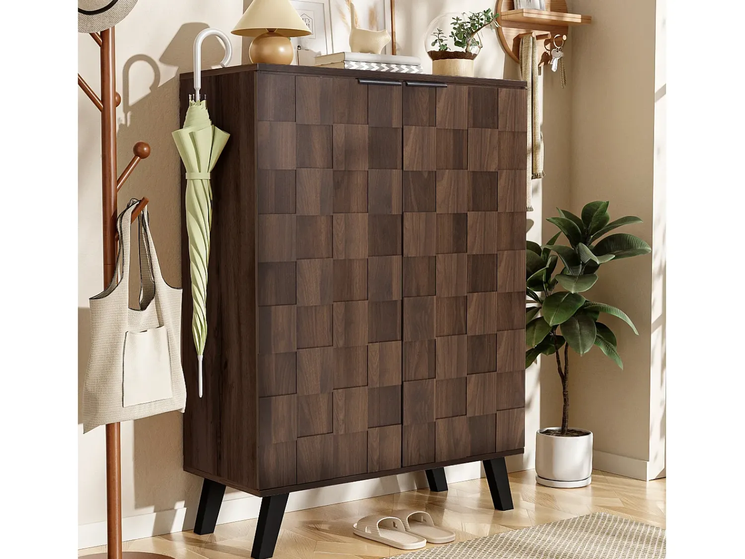 Discount Hauss Spole Sapateira com 5 prateleiras em madeira escura, 80 x 35,5 x 110 cm - prateleiras ajustáveis Natural escuro