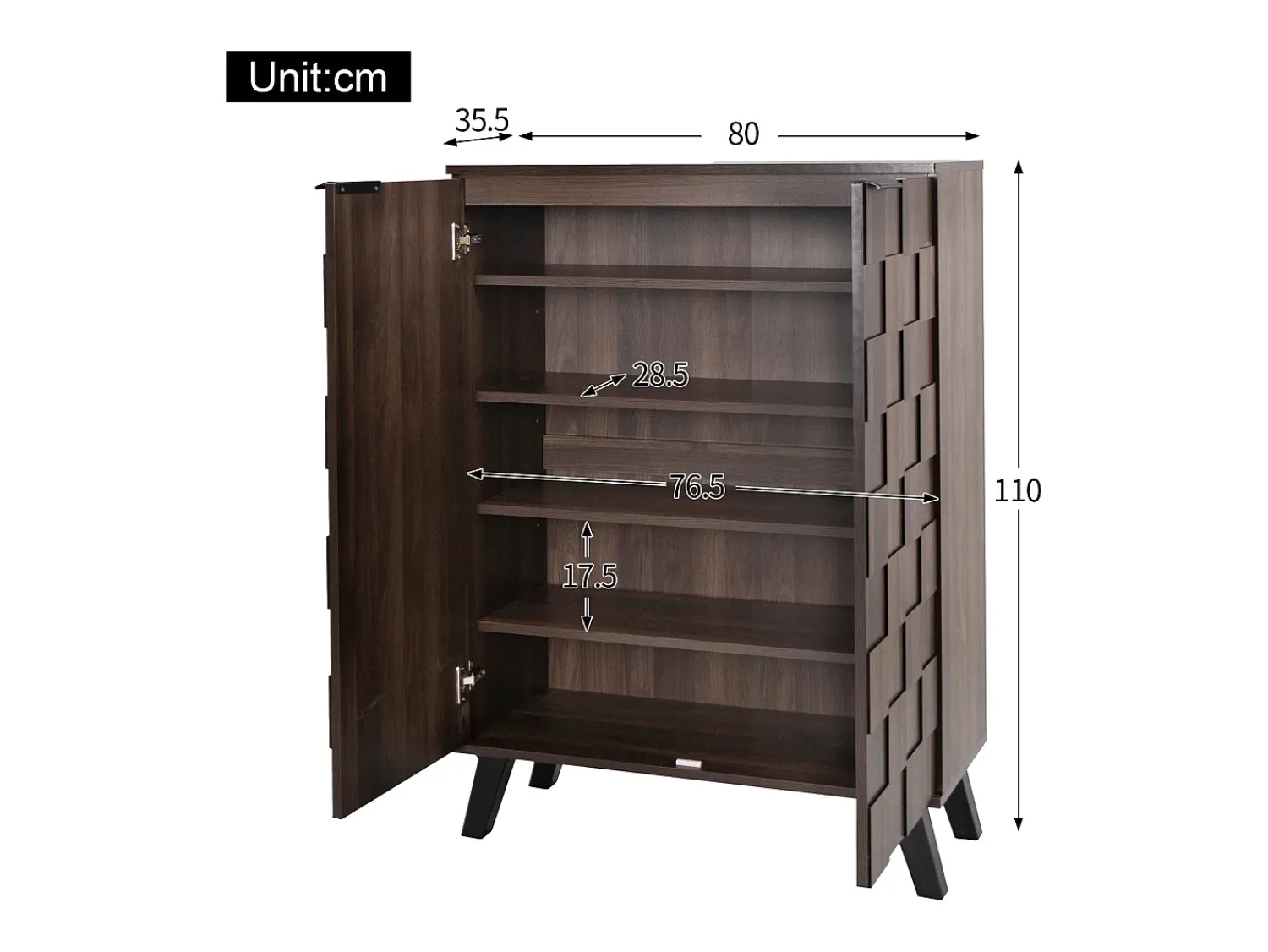 Discount Hauss Spole Sapateira com 5 prateleiras em madeira escura, 80 x 35,5 x 110 cm - prateleiras ajustáveis Natural escuro