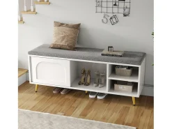Merax Sapateira com assento acolchoado - 121 x 35 x 49 cm - Banco para sapatos com espaço de armazenamento - aglomerado -^ Móvel De Arrumação|Sapateira