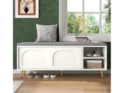 Merax Sapateira com assento acolchoado - 121 x 35 x 49 cm - Banco para sapatos com espaço de armazenamento - aglomerado -^ Móvel De Arrumação|Sapateira