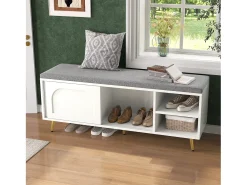 Merax Sapateira com assento acolchoado - 121 x 35 x 49 cm - Banco para sapatos com espaço de armazenamento - aglomerado -^ Móvel De Arrumação|Sapateira