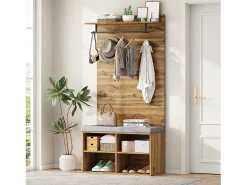 Móvel De Arrumação|Sapateira*Merax Sapateira com banco, 2 portas e cabide - 175 x 84 x 37 cm - Aglomerado - Prateleira ajustável - Carvalho Natural claro