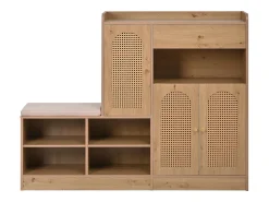 Móvel De Arrumação|Sapateira|Merax Sapateira com banco estofado - 142 x 35 x 110 cm - com 3 portas em rattan trançado + 1 gaveta - aglomerado - cor natural Natural claro