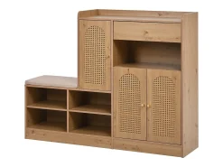 Móvel De Arrumação|Sapateira|Merax Sapateira com banco estofado - 142 x 35 x 110 cm - com 3 portas em rattan trançado + 1 gaveta - aglomerado - cor natural Natural claro