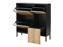 New ModernLuxe Sapateira com banco rebatível - 3 portas basculantes - Preto e Natural Natural claro