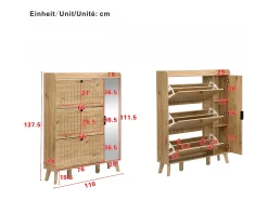 Móvel De Arrumação|Sapateira*Hauss Spole Sapateira com espelho e 4 portas - Madeira MDF - Cor da madeira Natural claro