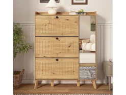Móvel De Arrumação|Sapateira*Hauss Spole Sapateira com espelho e 4 portas - Madeira MDF - Cor da madeira Natural claro
