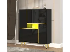 New Merax Sapateira com frente brilhante - 80 x 25 x 96 cm - LEDs - Aglomerado - Preto