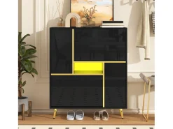 New Merax Sapateira com frente brilhante - 80 x 25 x 96 cm - LEDs - Aglomerado - Preto