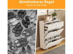 Sapateira com pés de metal, gavetas e divisórias ajustáveis, branca, 80 x 24 x 110 cm^ Móvel De Arrumação|Sapateira